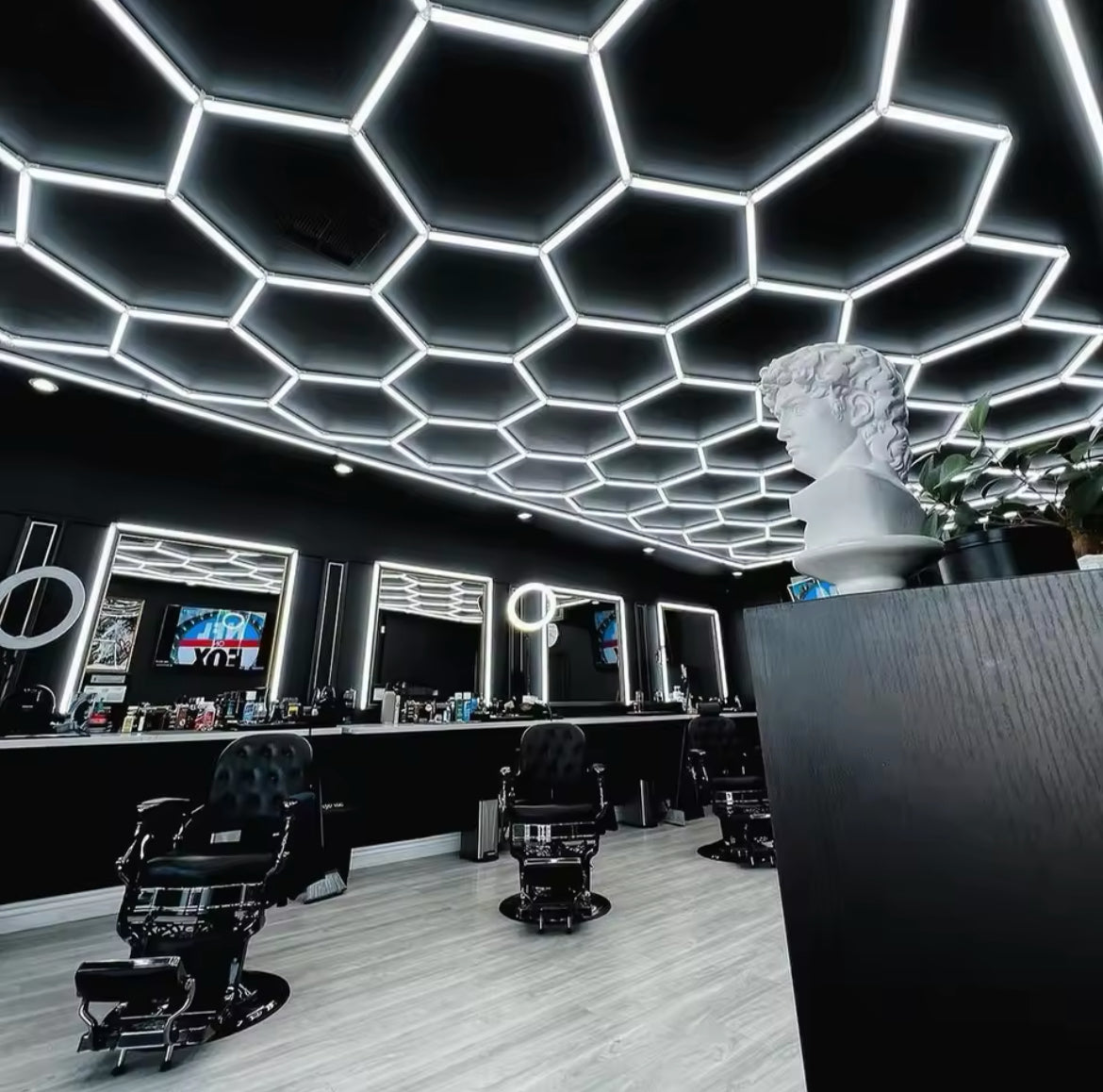 Pro Hair Salon Barbershop Lighting Hexagon Led Ceiling Light, Honeycomb Led Tube Lights for Gym Garage Illumination