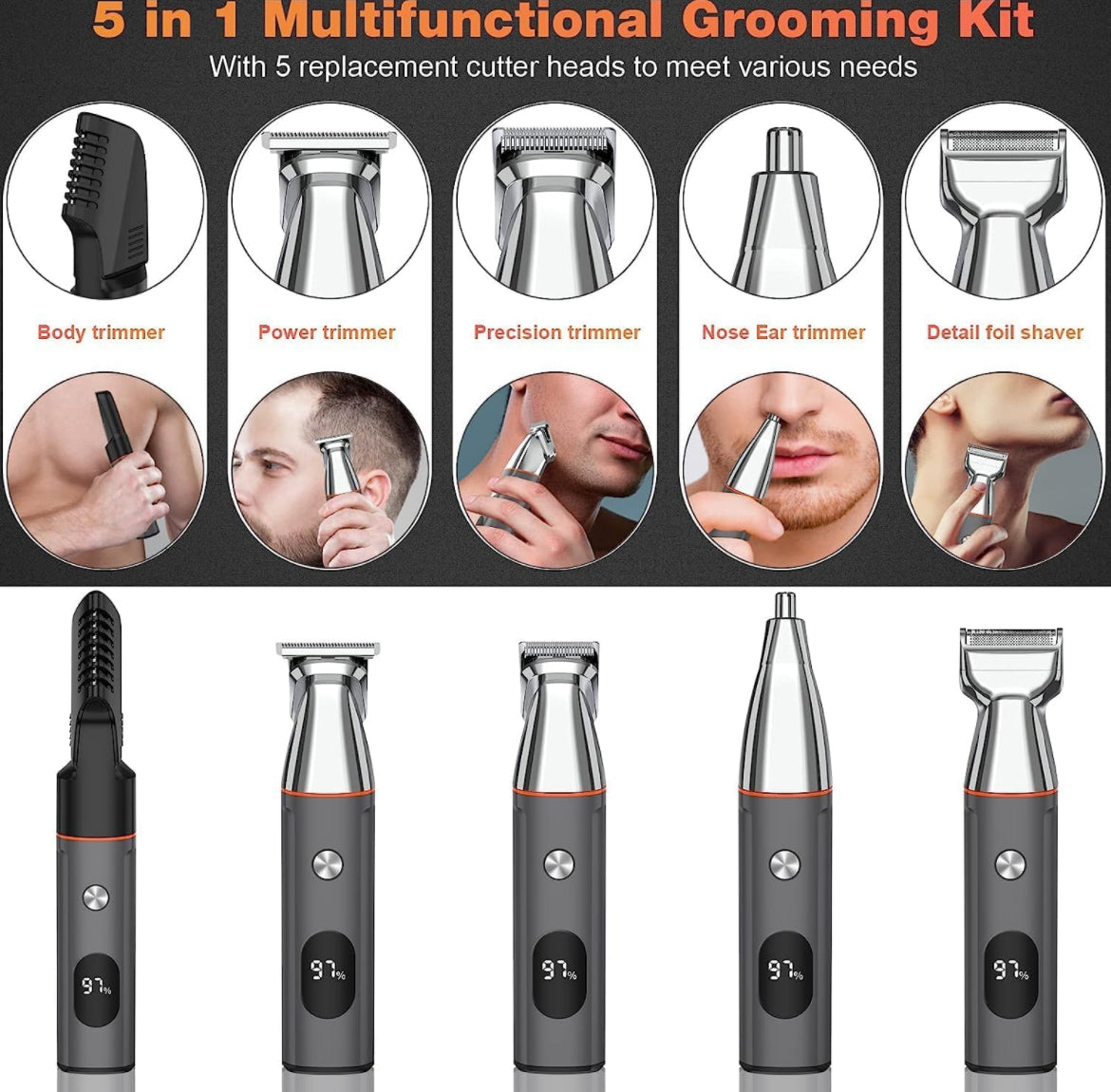 Telfun Beard Trimmer for Men, Electric Razor IPX7 Waterproof Beard Trimming Kit