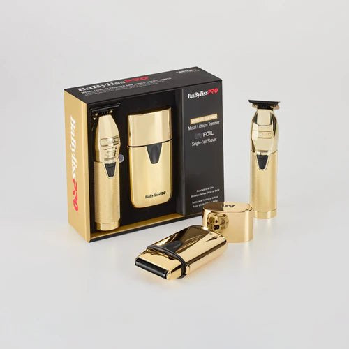 BABYLISS PRO LIMITED EDITION GOLD FX TRIMMER & UV SINGLE-FOIL SHAVER SET