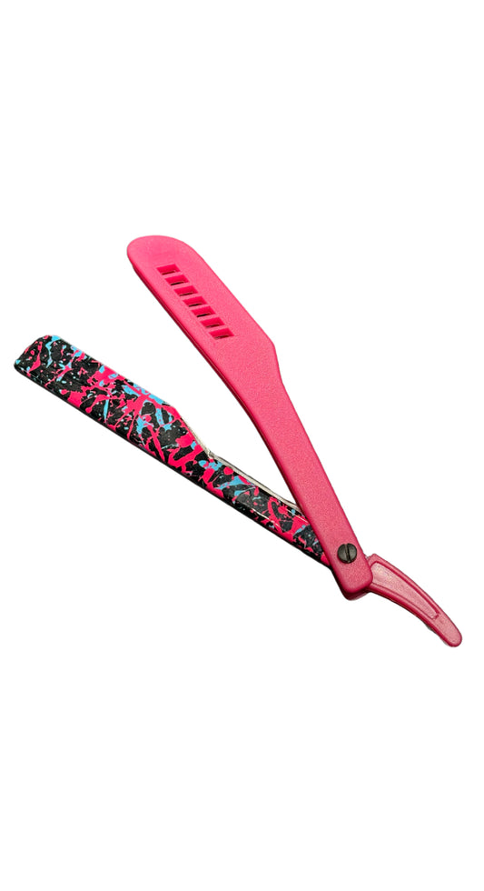 PINK/PAINT SPLASH STRAIGHT RAZOR FOR DISPOSABLE BLADES